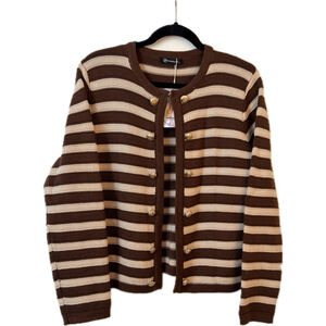 PrettyGarden Women's Brown Beige Striped Cardigan Sweater Small NWT (b11)